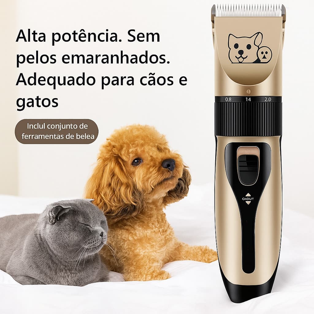 Máquina de Tosa Pet Fácil de Usar – Ideal para Iniciantes com 4 Pentes e Motor Silencioso Recarregável