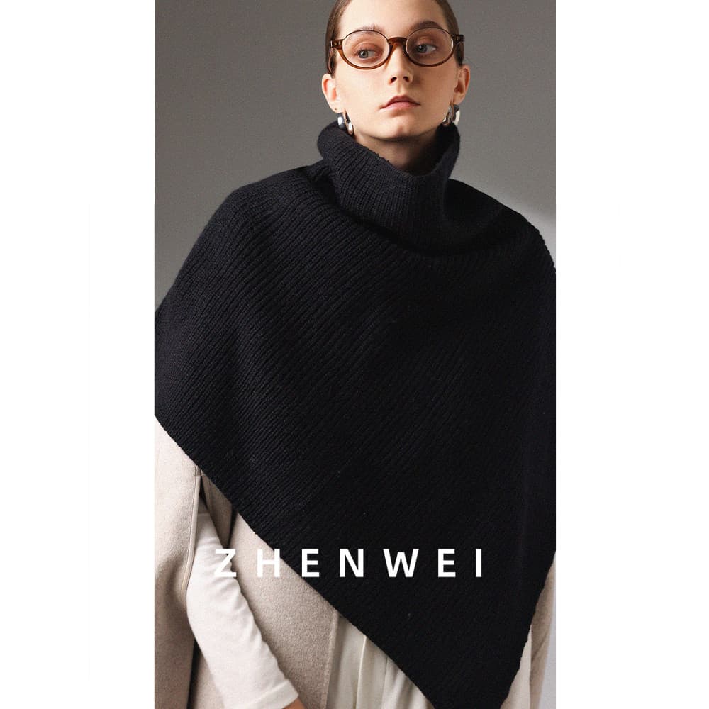 Cachecol feminino inverno babador de malha pescoço pulôver preto Extra grande combinando casaco gola capa larga xale uma