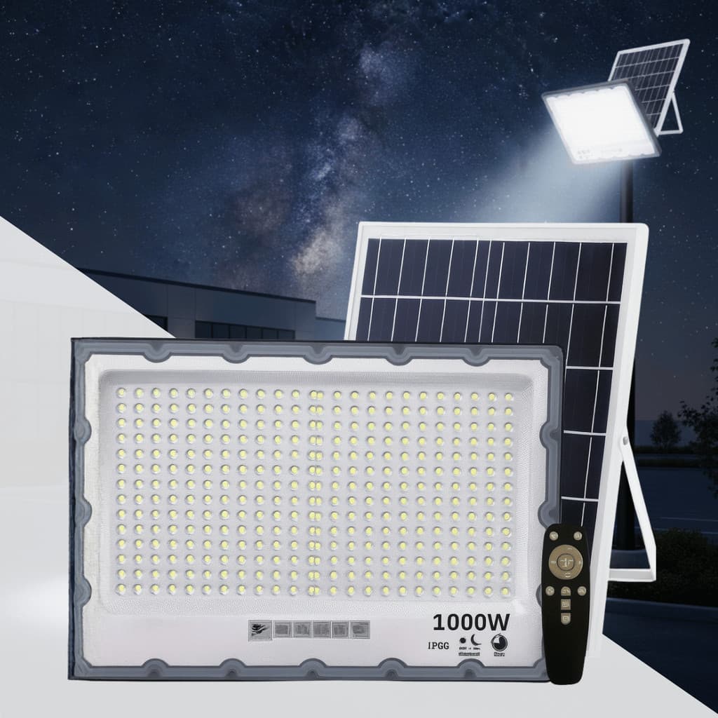 Refletor Forte 1000W via energia Solar Prova D'agua 1000w LED Branco Frio Ry Iluminação Externa Jardim