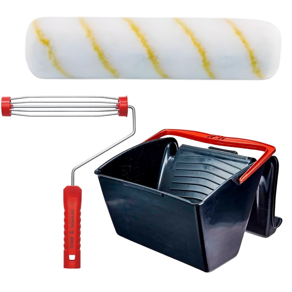 Caçamba para Pintura  12L +  Rolo Antigota 23cm em Poliamida 10mm + Suporte Garfo Gaiola Para Rolo De Pintura 23cm