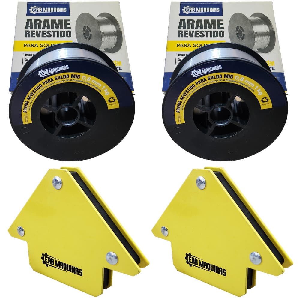 Kit Consumiveis Para Solda Arame Tubular Rolo 1kg 0.8mm com Esquadro Magnetico 10kg Erbmaquinas