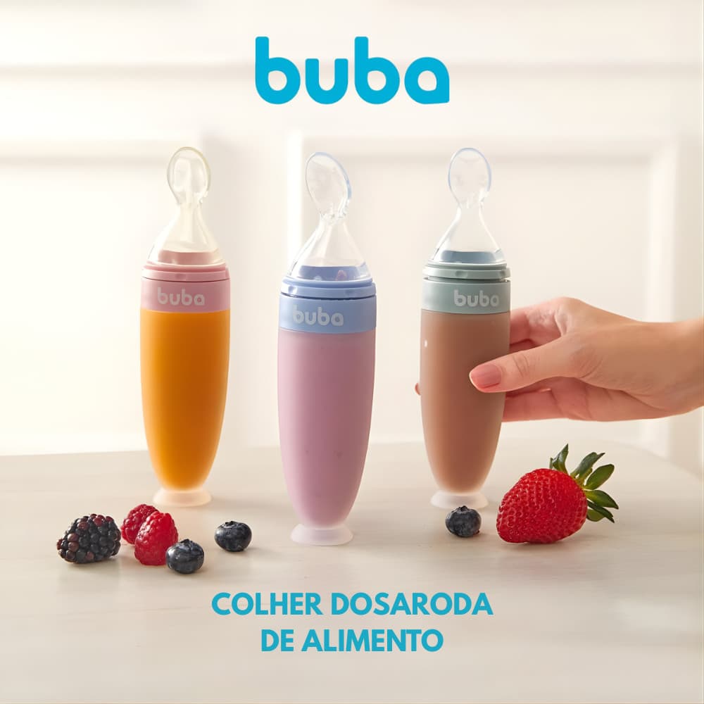 Colher Dosadora em Silicone Buba 2 em 1 – Com Tampa Protetora, Ideal para Papinha e Leite Materno