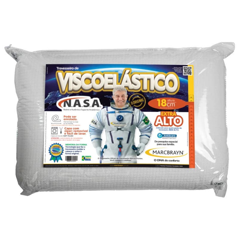 Travesseiro Nasa Original 18cm Macio Viscoelástico Hipoalergênico Alto