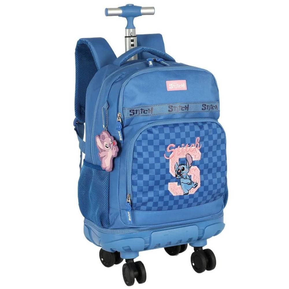Mochila de Rodinha 360 Stitch Azul Xadrez G Luxcel
