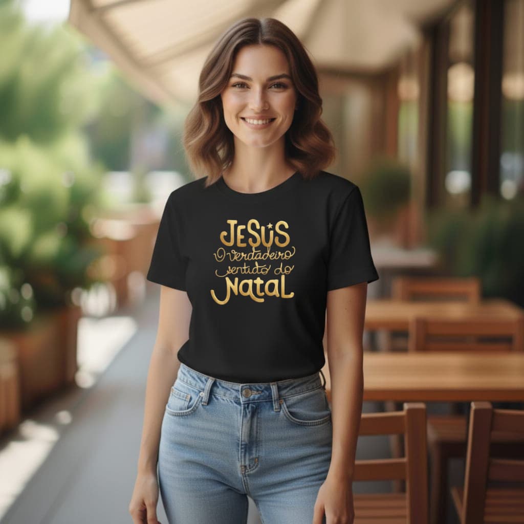 T-shirt Feminina Natal O Verdadeiro Sentido Camiseta Feminina Jesus Festa Natal 100% Algodão Conforto estilosa Festa