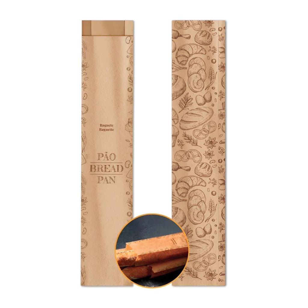 Saco Para Baguete Papel Kraft 500 Unidades 10,5x66cm Marrom