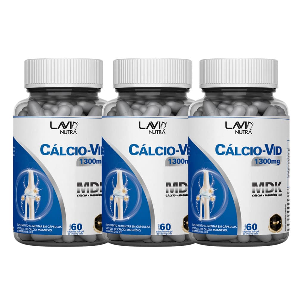 kit 3 calcio mdk vitamina de calcio CálcioVid MDK 60 caps