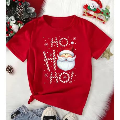 Camiseta Estampa Adulto/Infantil Lançamento Unissex Em Algodão ho ho ho papai noel feliz natal Rita Modas