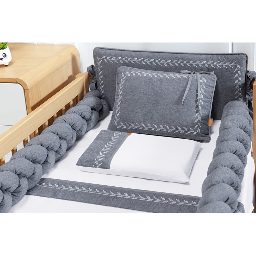 Kit Berço Americano Trança Linho 100% Algodão Jeans 6 Peças Batistela Baby