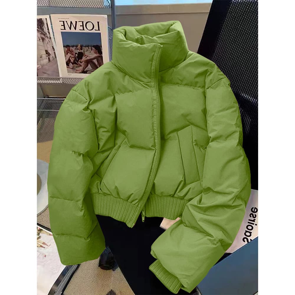 Versão coreana jaqueta acolchoada verde jaqueta acolchoada roupas femininas 2026 outono inverno jaqueta acolchoada espes