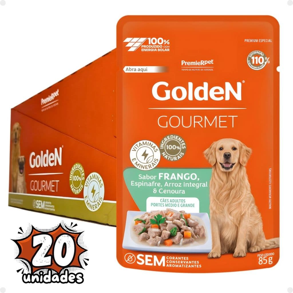 Kit 20 Sachês Cães Adultos M/G Golden Gourmet Frango 85g