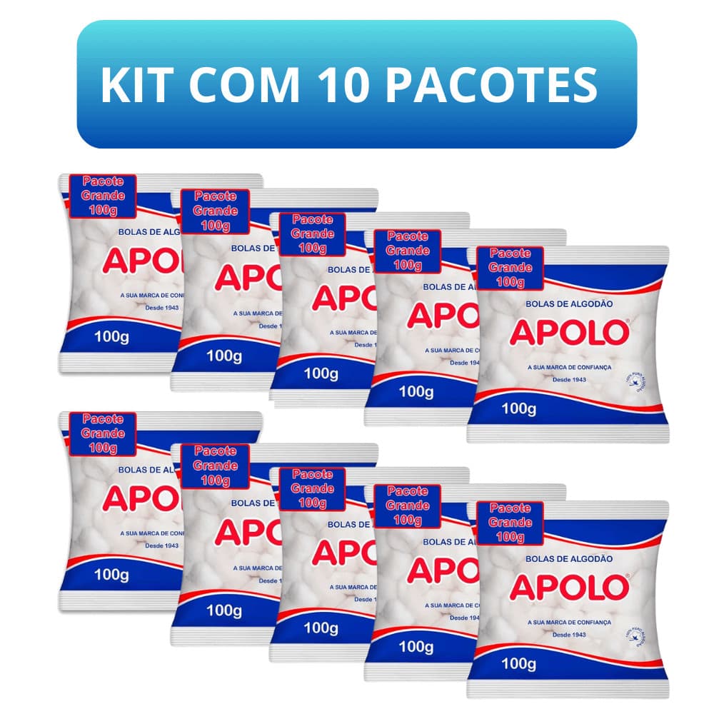 Kit c/10 Algodão Apolo Bolas 100g – Ideal para Salões, Clínicas, Maquiagem e Rotinas de Autocuidado