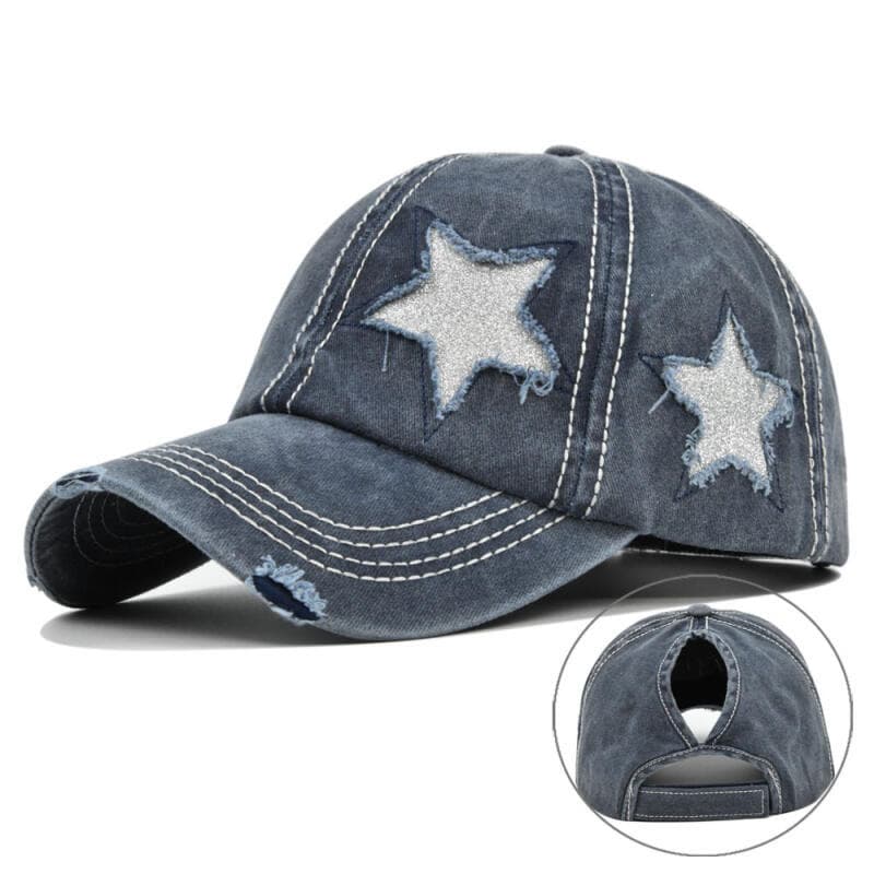 Bonés de Beisebol de Denim Elegantes com Estampa de Estrela de Cinco Pontas, Boné Snapback com Aba Curvada e Design para