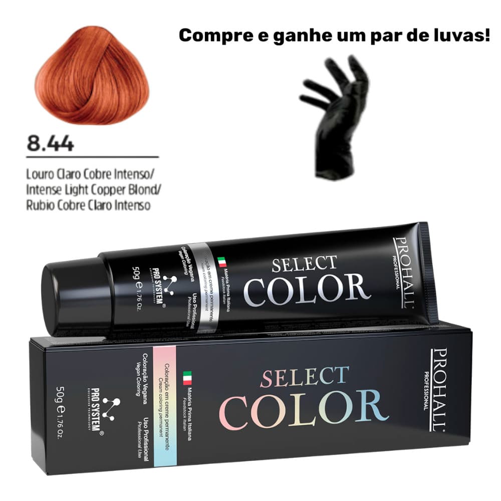 Coloração Permanente Select Color Nº8.44 Ruivo Cobre Intenso Claro Prohall 50g