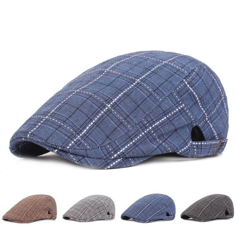 Boné com Pala, Boina Masculina, Chapéu Xadrez Retrô, Chapéu Literário para Jovens, Chapéu de Viagem para Meia-Idade. ---