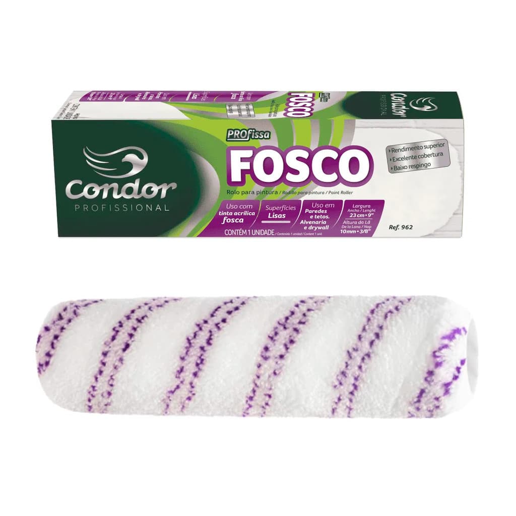 Rolo Pintura  Lã Sintética Profissa Fosco 23cm 962 Condor