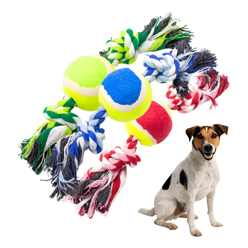 Mordedores De Corda Com Bola Tênis Para Cachorros