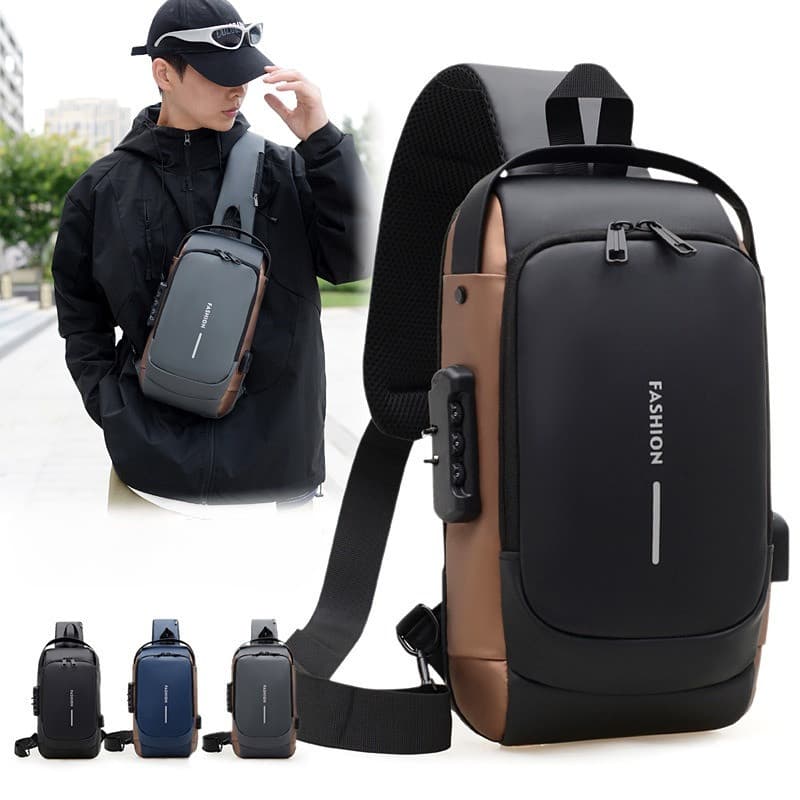 Bolsa De Peito Multifuncional Masculina , Grande Capacidade , Antirroubo , Combinação De Trava , Ombro Casual Com Porta