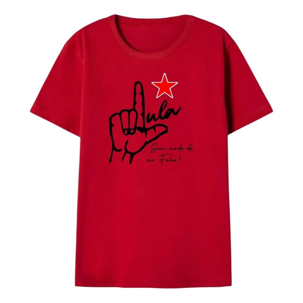 Camisa Camiseta Algodão Masculina Lula Presidente Luiz Inácio Lula da Silva   Gola Redonda Manga 3/4 Macia e Confortável