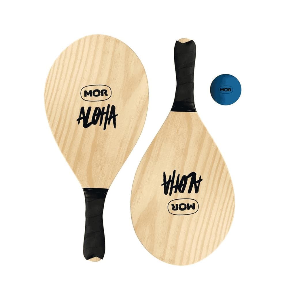 KIT 2 RAQUETES FRESCOBOL MADEIRA C/ BOLA DE BORRACHA - MOR