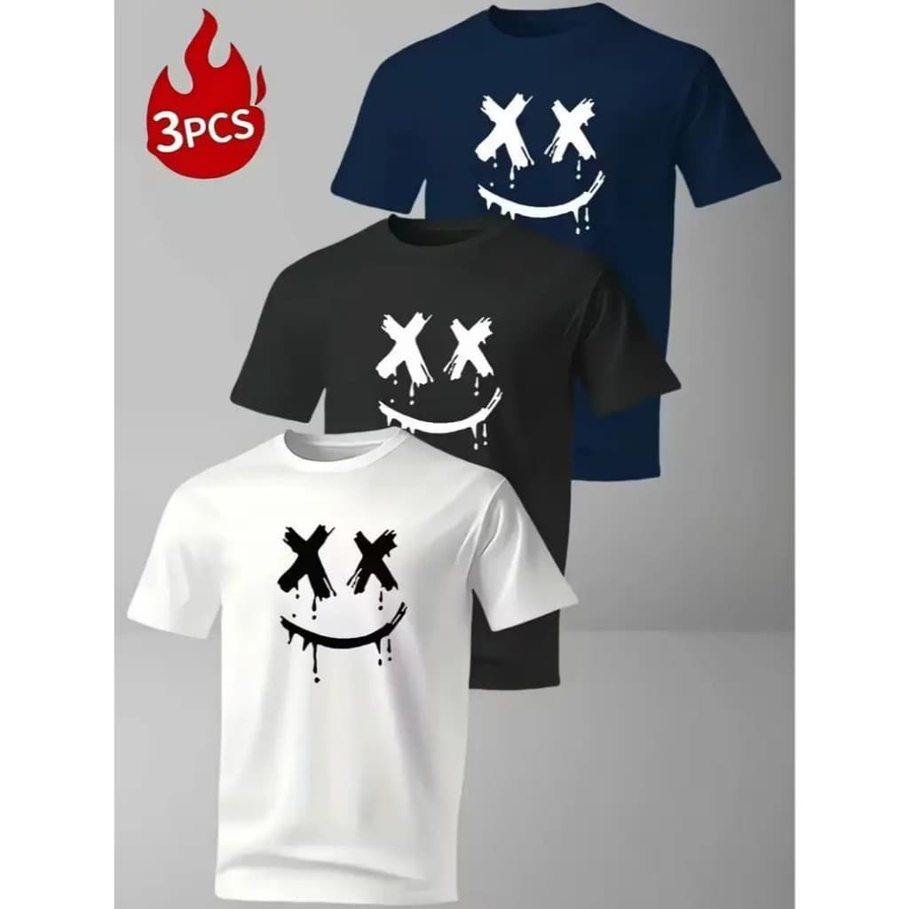 kit 3 Camisas Camisetas Masculina 100% Algodão Fio 30.1 Blusa Manga Sorriso X