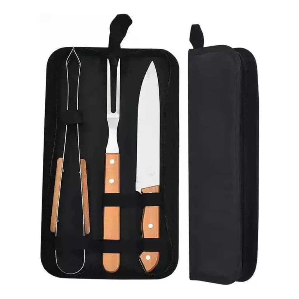 Conjunto Do Assador 03 Peças Faca Garfo Chaira Inox para Uso Doméstico (S26)