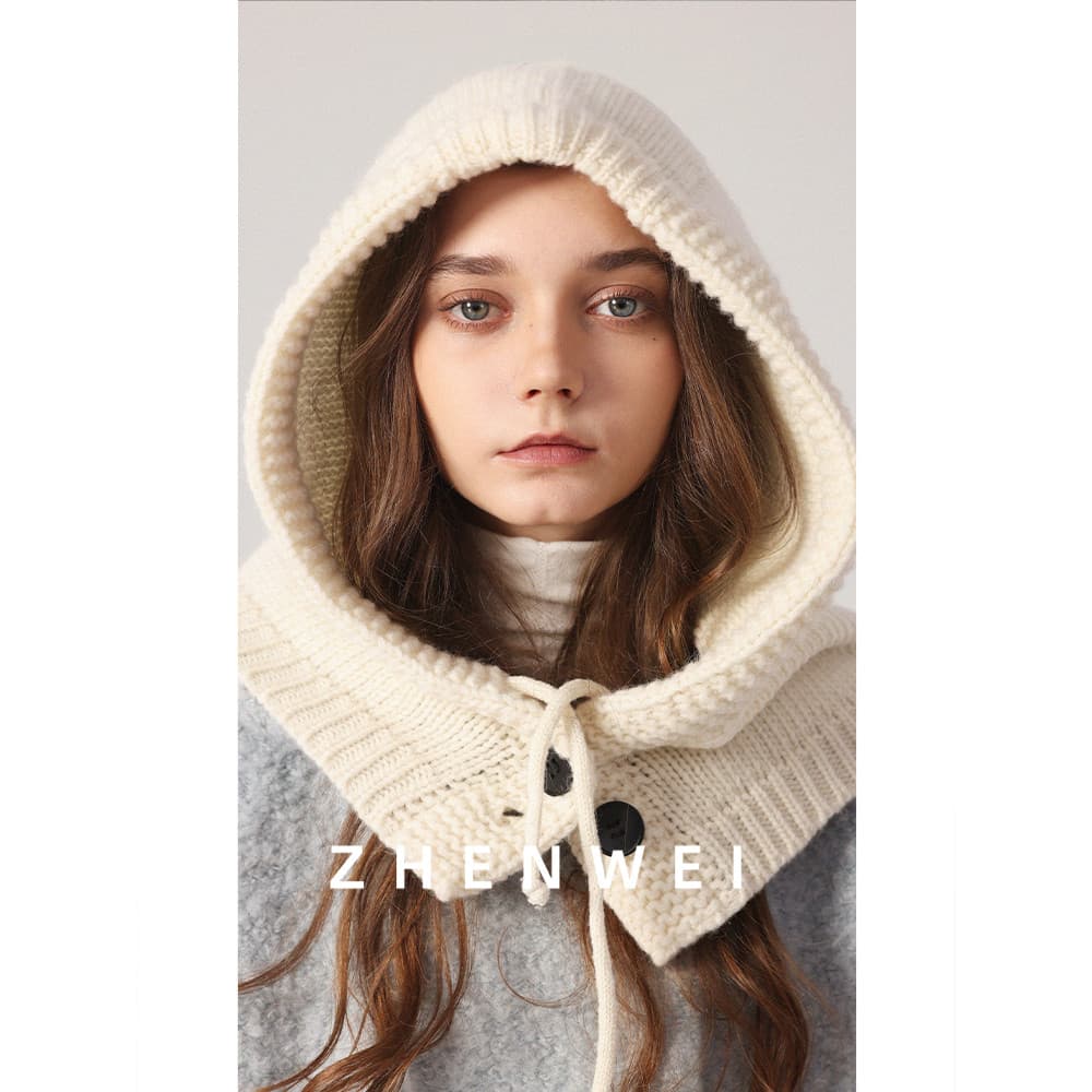 Lã Balach Lafa chapéu fora-branco malha grande circunferência da cabeça feminino inverno lã chapéu babador lenço com cap