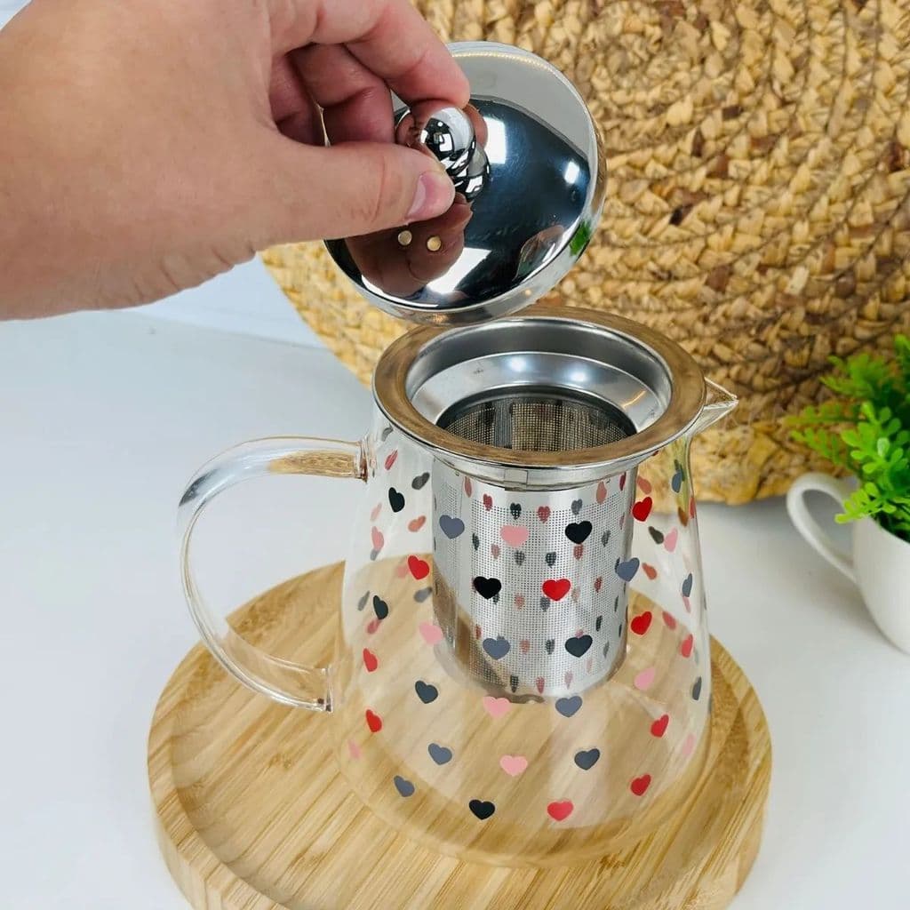 BULE INFUSOR DE CHA VIDRO BOROSSILICATO CORAÇÃO 750ML