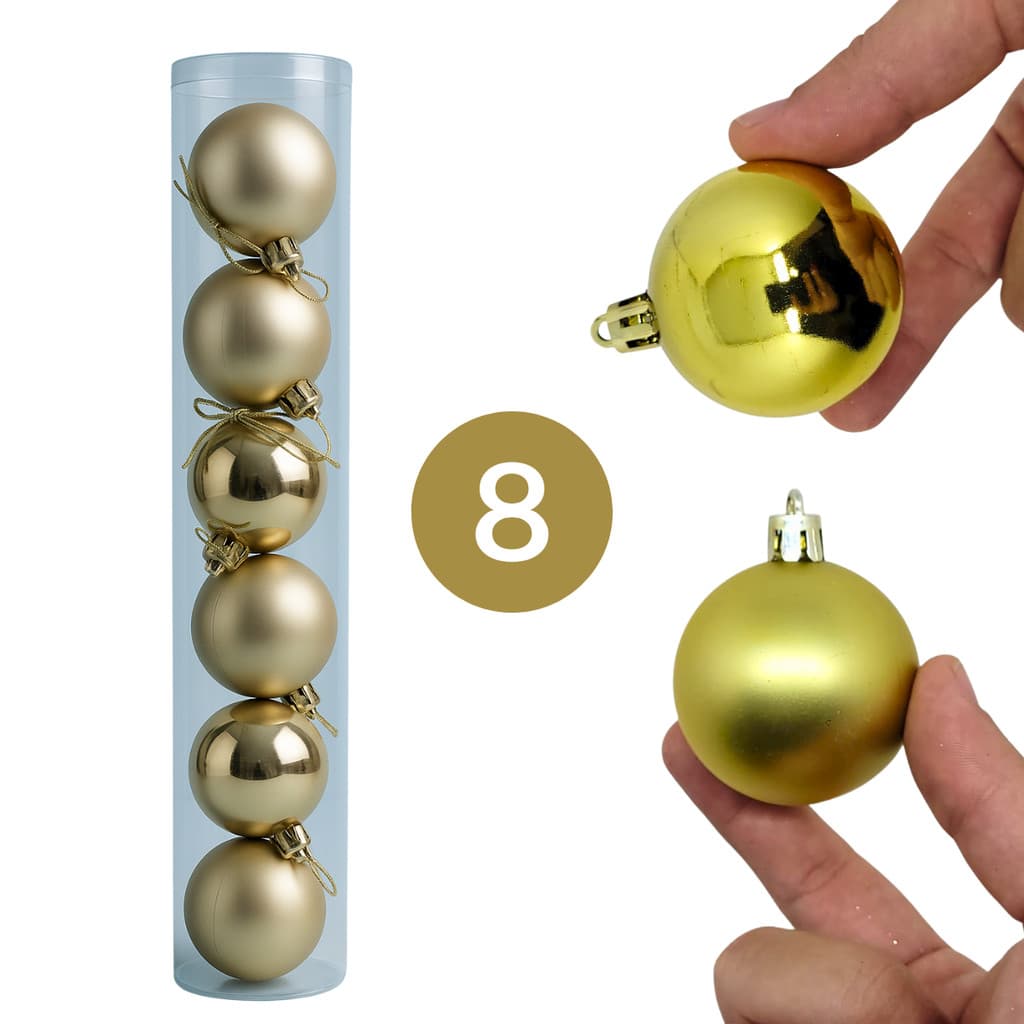 Kit 8 Bolas Natalinas Douradas 5cm Plástico Resistente