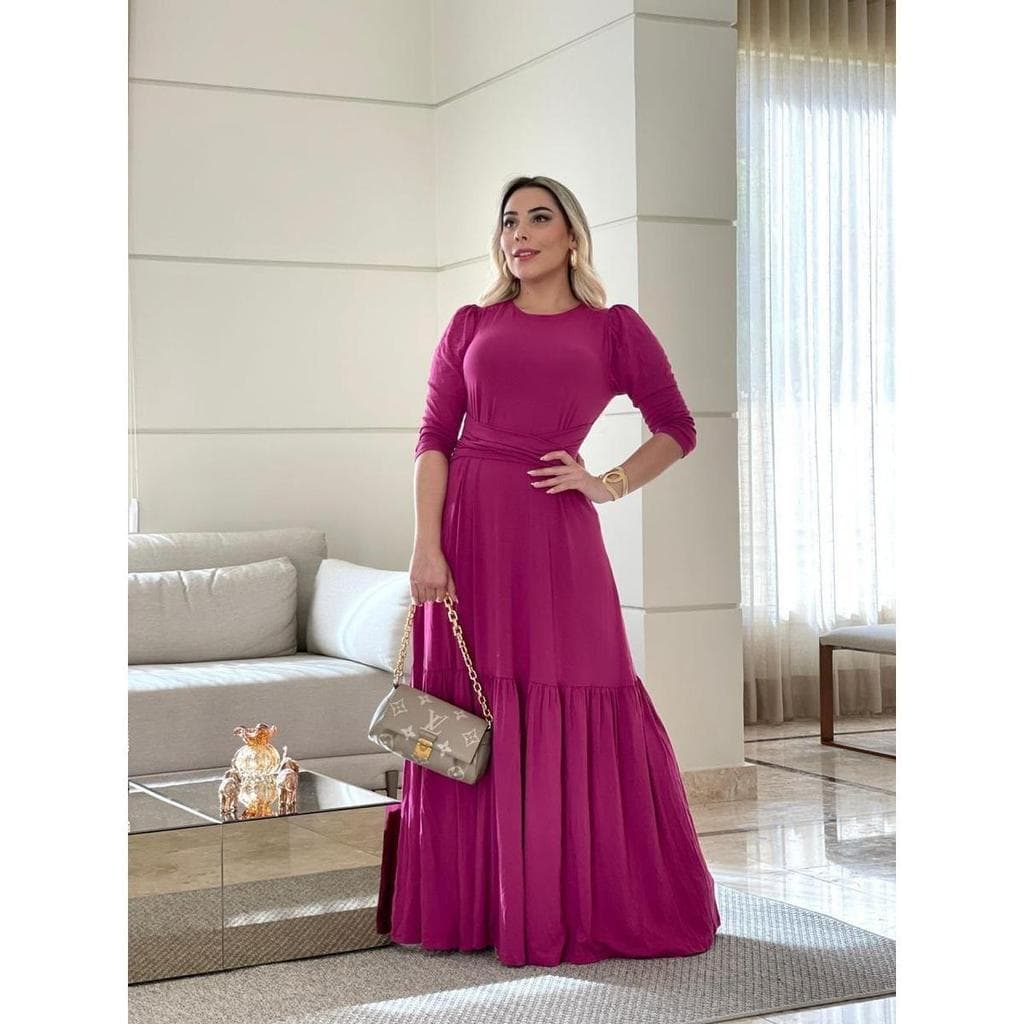 Vestido Evangélico Elegante Inverno Manga Longa Casual Festa Verão Social