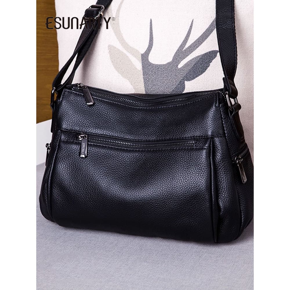Bolsa mensageiro feminina de couro genuíno 2026 nova Casual All-Match bolsa de ombro de grande capacidade alça de ombro