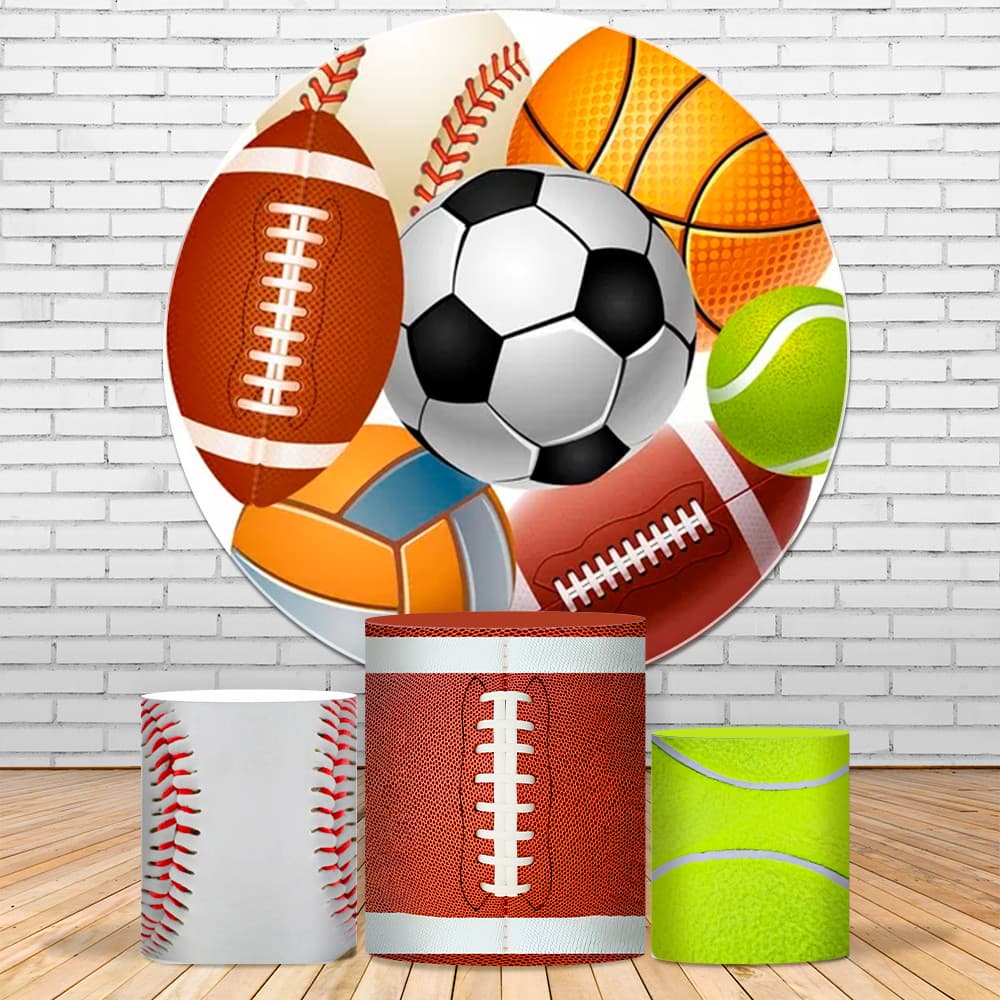 Kit Decorativo Painel Redondo Sublimado + Trio Capa Cilindros Futebol Esportes !