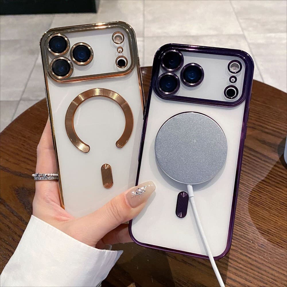 Capa Magnética Banhada A Transparente De Luxo Para iPhone 17/16 (Plus/Pro/ProMax/Air/E) , Filme De Lente , Bordas Banhad