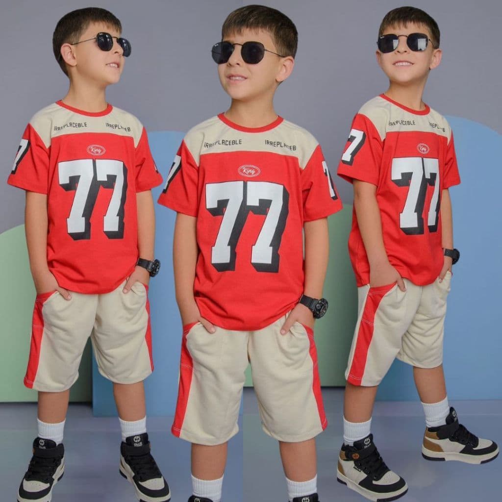 Conjunto Infantil Menino Juvenil Verão Estiloso bermuda e Blusa 100% algodão Veste Do 2 até 12 anos