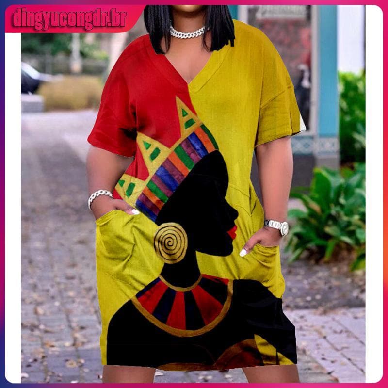 2022 Moda De Verão retro Mulheres Africanas Boêmia 3D Simples Vestido De Noite Feminino Estampado Festa Street V-neck K