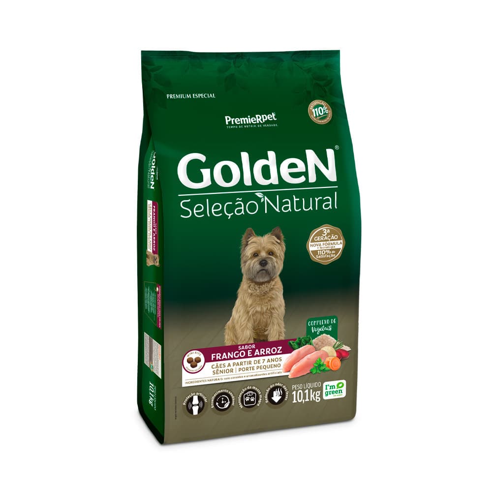 Ração para cães sênior a partir dos 7 anos porte pequeno Golden Seleção Natural - 10,1kg