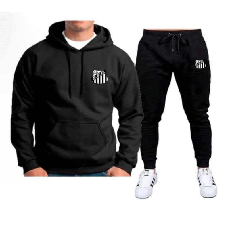 Conjunto Moletom Canguru Masculino Feminino Time Baixada Santista Abrigo Torcedor do Santos Peixe Neymar
