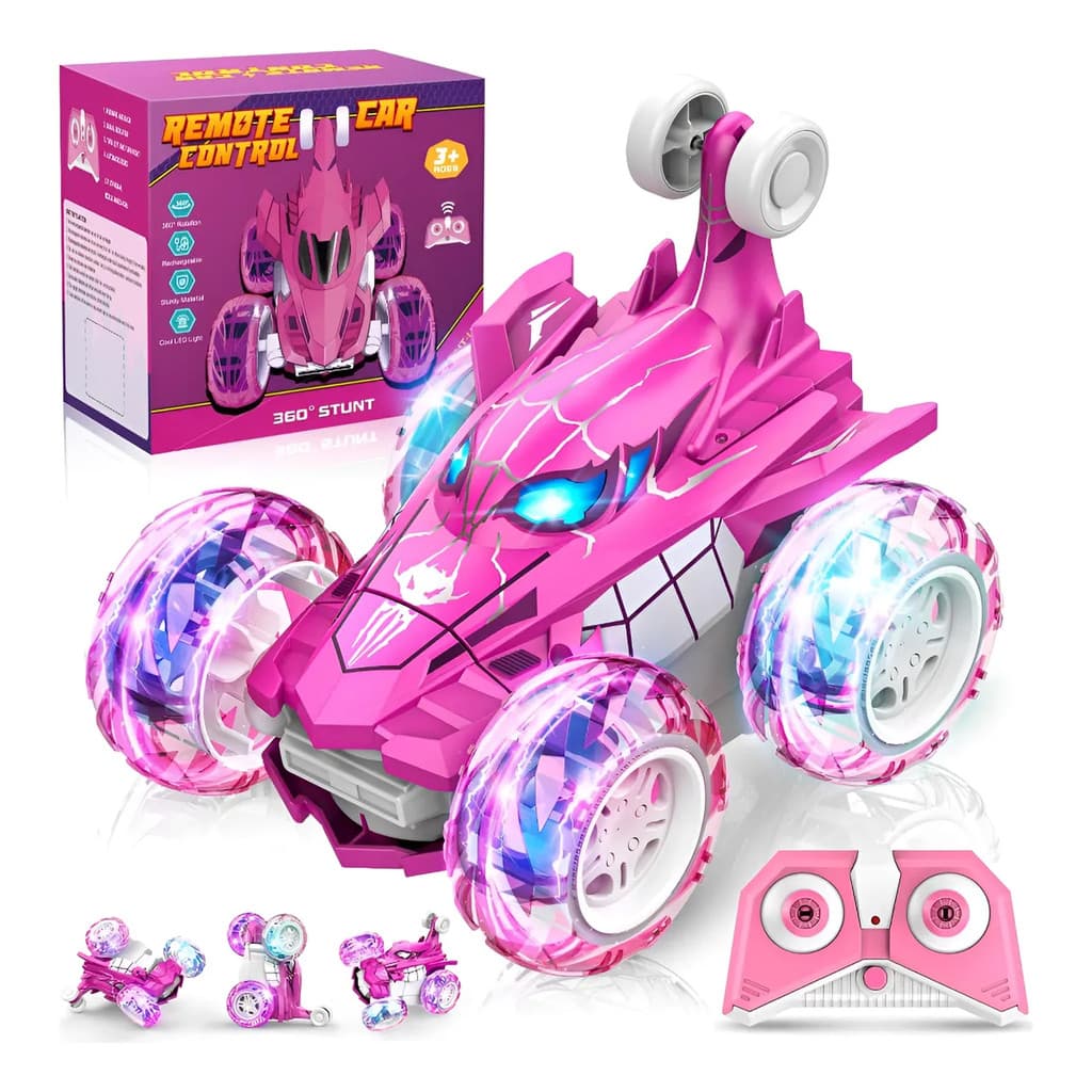 Carrinho Recarregável Controle Remoto Acrobata Gira 360 Graus Aranha Spider Rosa Infantil Kizumba