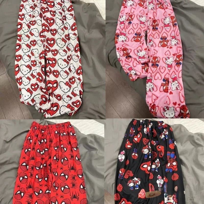 Venda quente Super Spiderman e Hello Kitty Algodão Solto Senhoras Pijamas Homens Calças de Pijama Casuais Meninas