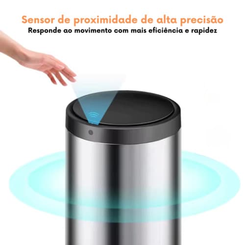 Lixeira Automática com Sensor 40 Litros Aço Inoxidável Redonda Design Moderno Resistentes