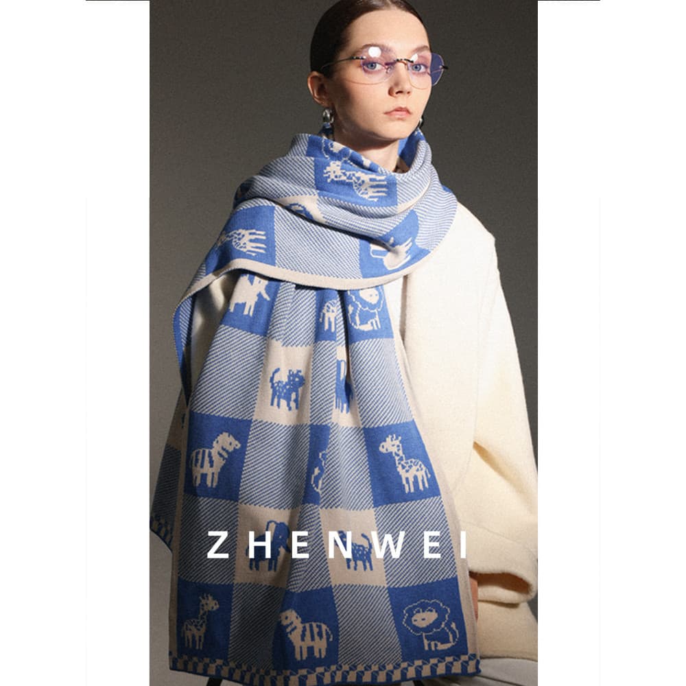 Cachecol feminino inverno alongado ampliado grande xale dupla utilização céu azul claro azul grosso pequeno Animal babad