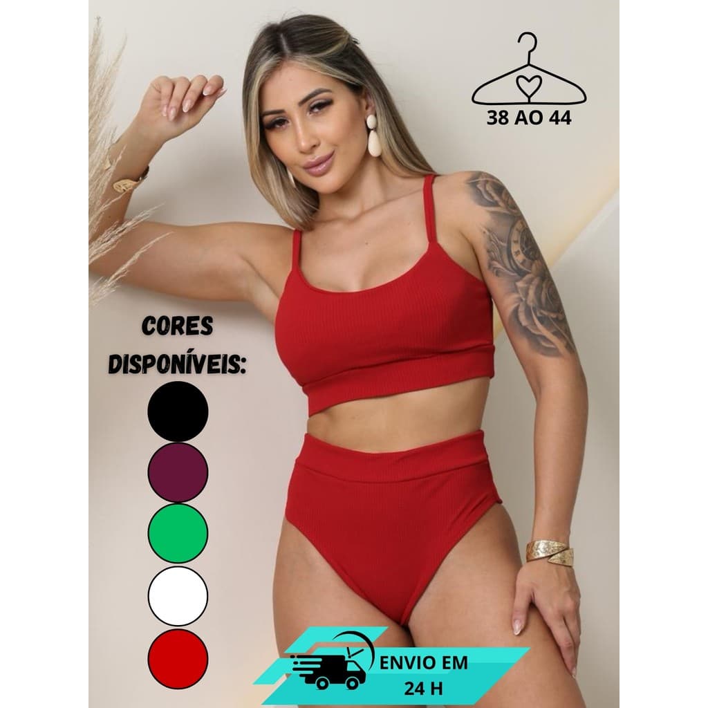 Biquíni Calcinha Cintura Alta Hot Pants de Anarruga Tecido Duplo Top com Bojo Conjunto Moda Praia Verão Tendencia