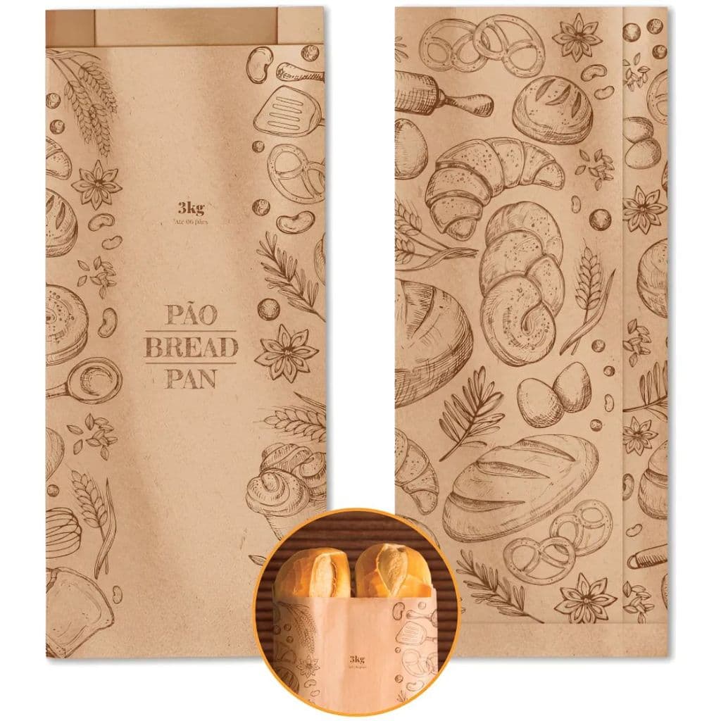Saco Kraft Padaria 3kg Embalagem Papel 500un 16,5x37cm