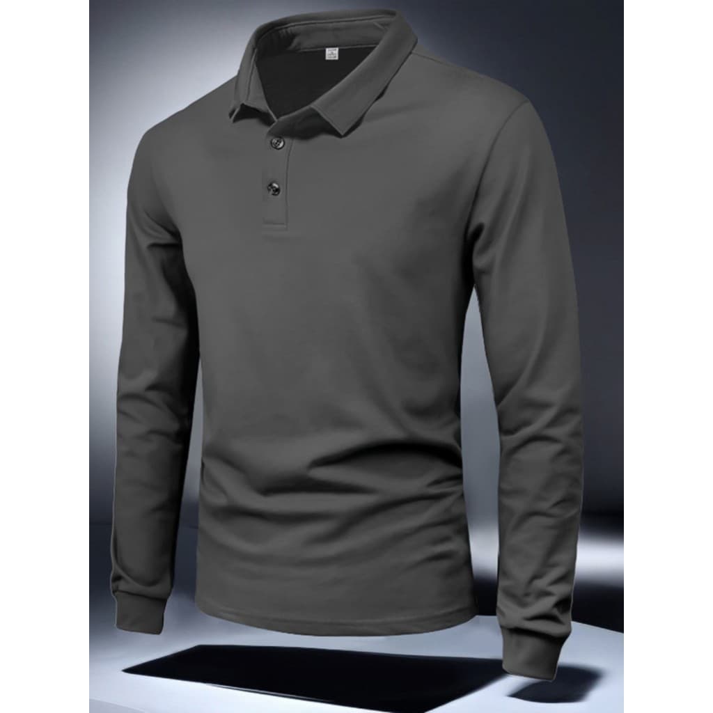 Camisa Polo masculina de manga comprida outono alta contagem algodão mercerizado primavera outono lapela de fundo mascul