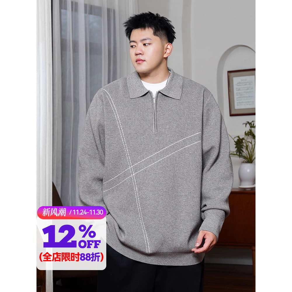 THE PANG Street Wear Plus Size Masculino Wear 2024 Inverno Meio Zíper Lapela Suéter Masculino Gordo Solto Suéter de Fund