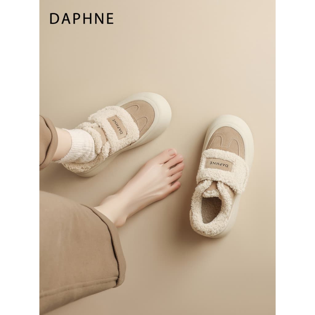 Daphne pelúcia quente sapatos de pelúcia feminino 2026 novo estilo inverno aumentando tênis de pão de sola grossa venda