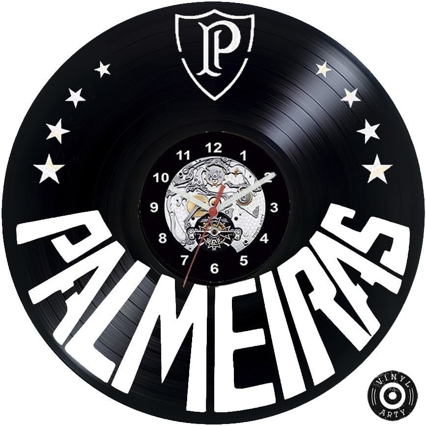 Relógio  de parede Sociedade Esportiva Palmeiras feito em disco De Vinil - Relógio De Vinil Disco LP