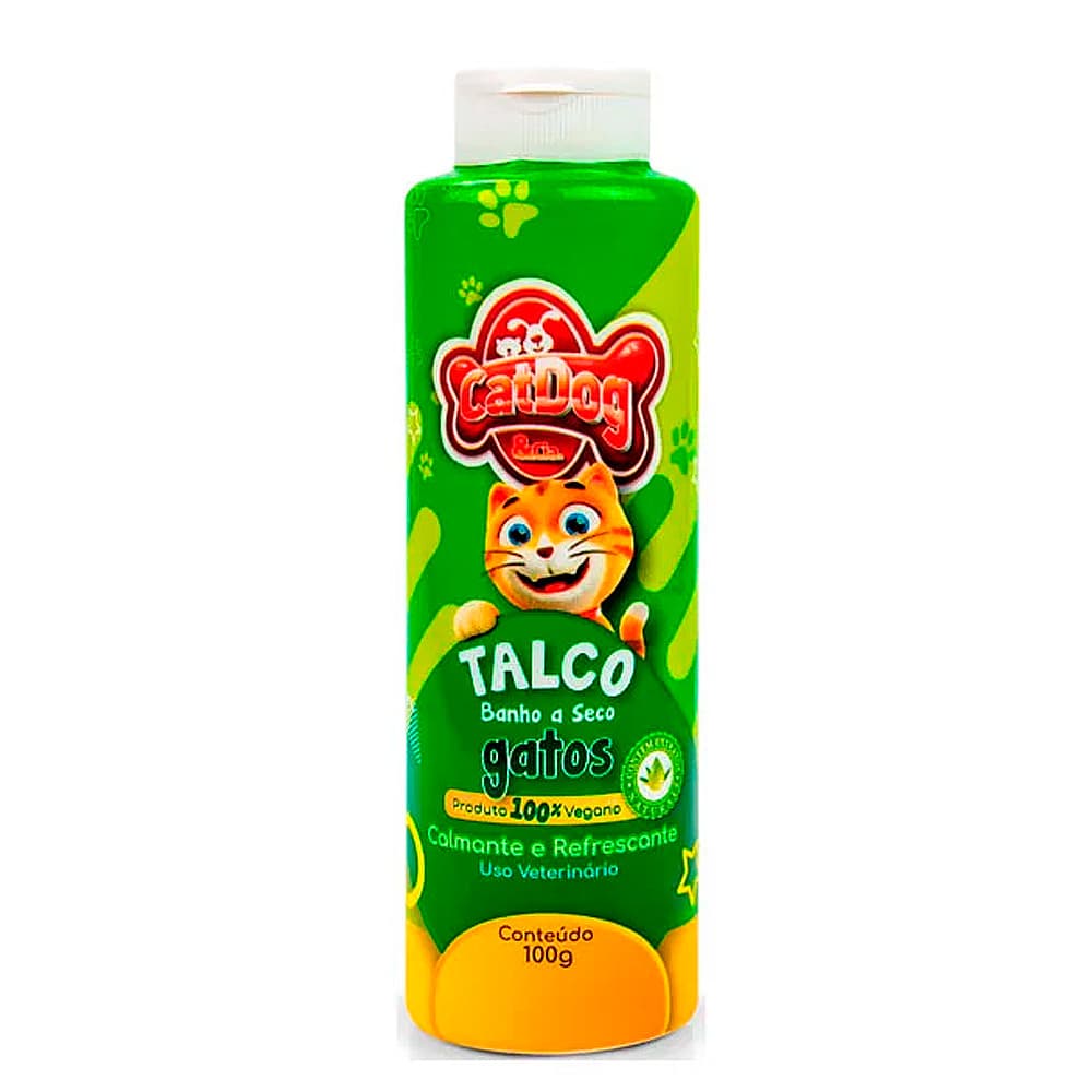 Talco Banho a Seco para Gatos 100g CatDog | Higiene, Frescor e Controle de Odores para Pets