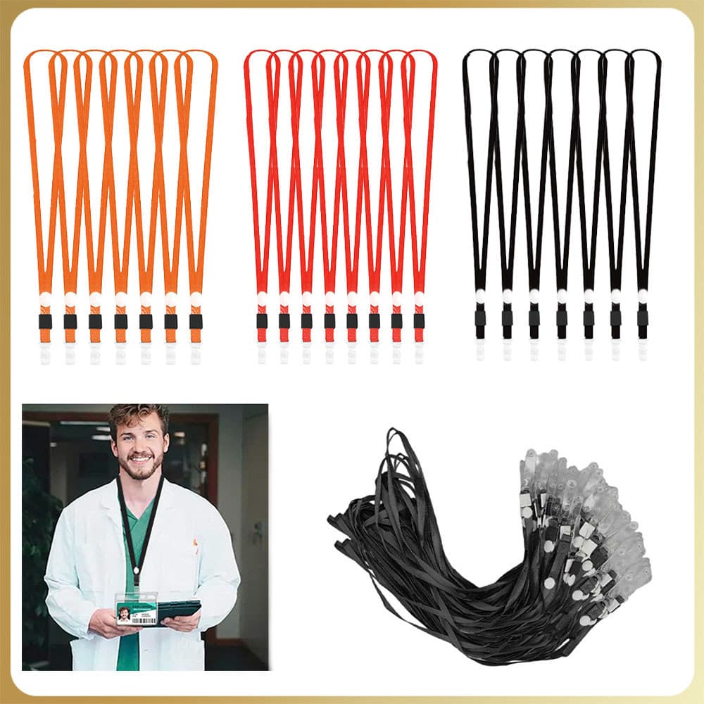 50x Cordões para Crachá Cordão com clipe - Adequado para crachás e cartões de identificação Lanyard Poliéster
