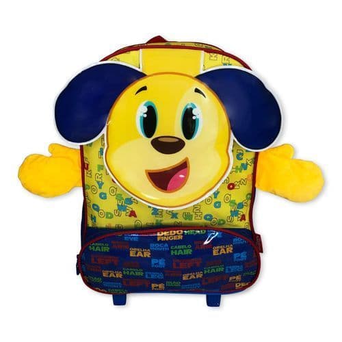 Mochila Infantil Escolar Cachorro Azul Rodinhas Resistente Alcas Ajustaveis Conforto Duravel